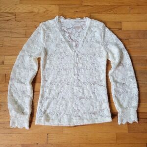 Vintage La Chapelle Stretch Lace Long Sleeve Blouse Cream Coquette Cottagecore